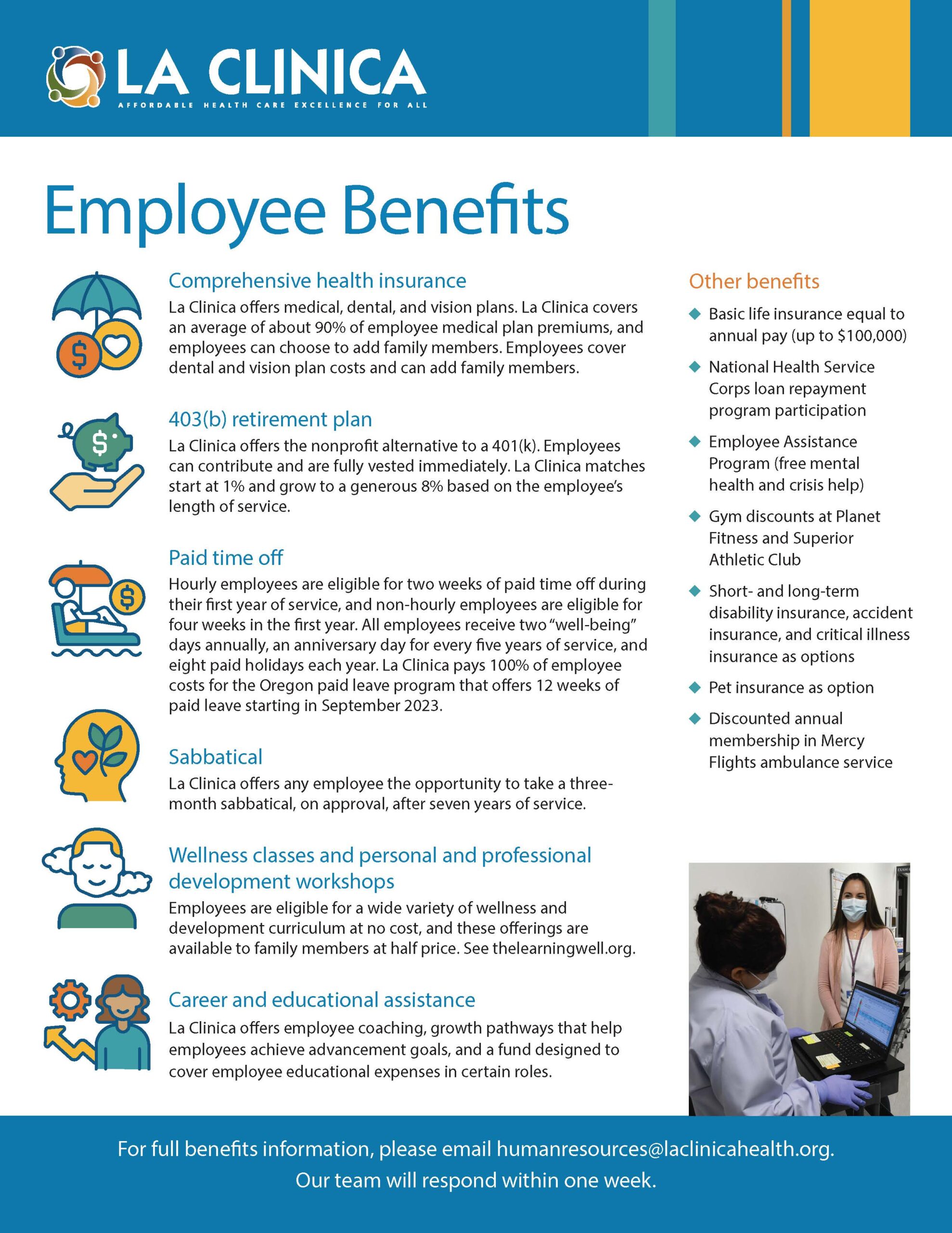 La Clinica employee benefits flier